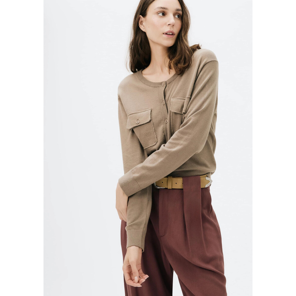 CARDIGAN FEM - MARROM CLARO 