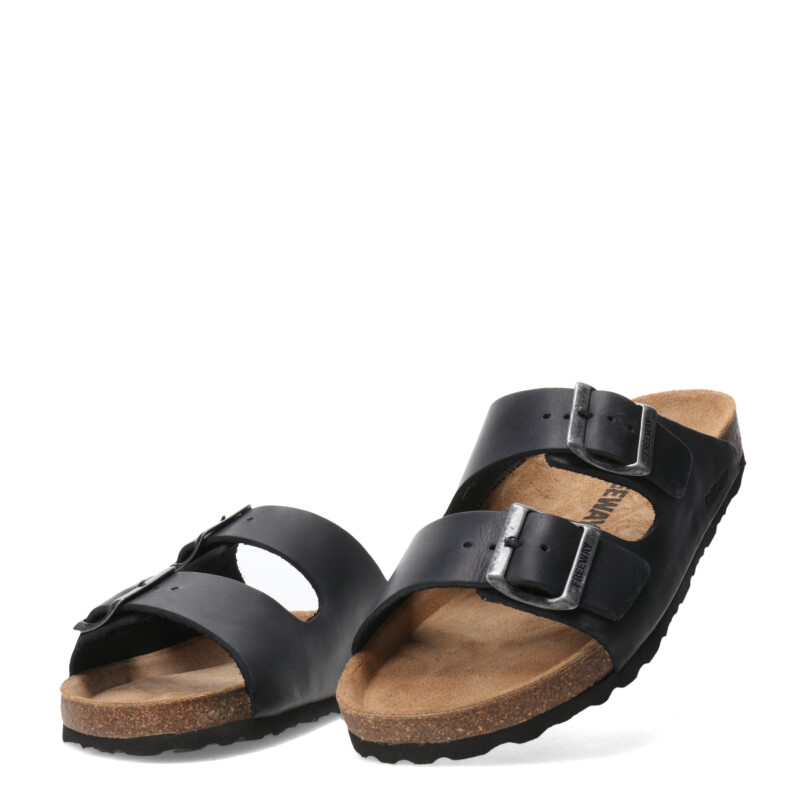 Sandalias de Mujer Freeway Casual 2 Hebillas Negro (Cuero Graso)