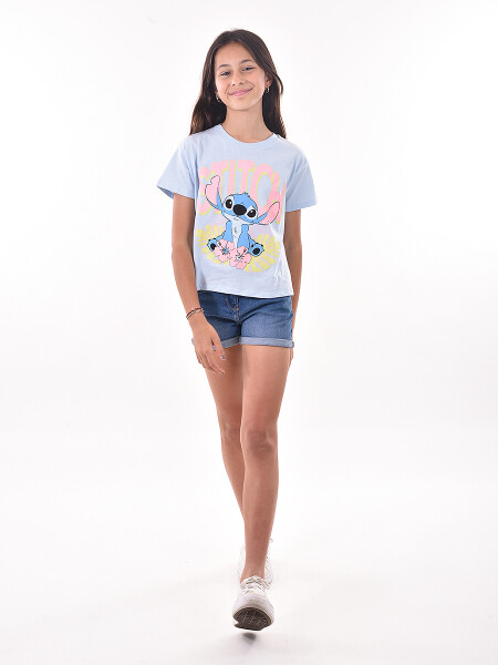 REMERA STITCH HOJAS CELESTE
