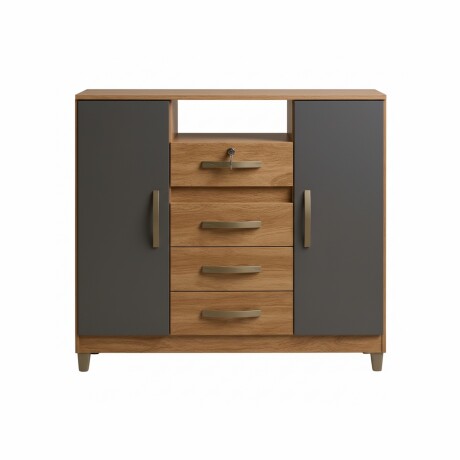 Cómoda cajonera 4 cajones 2 puertas - Con llave MARRÓN-GRIS