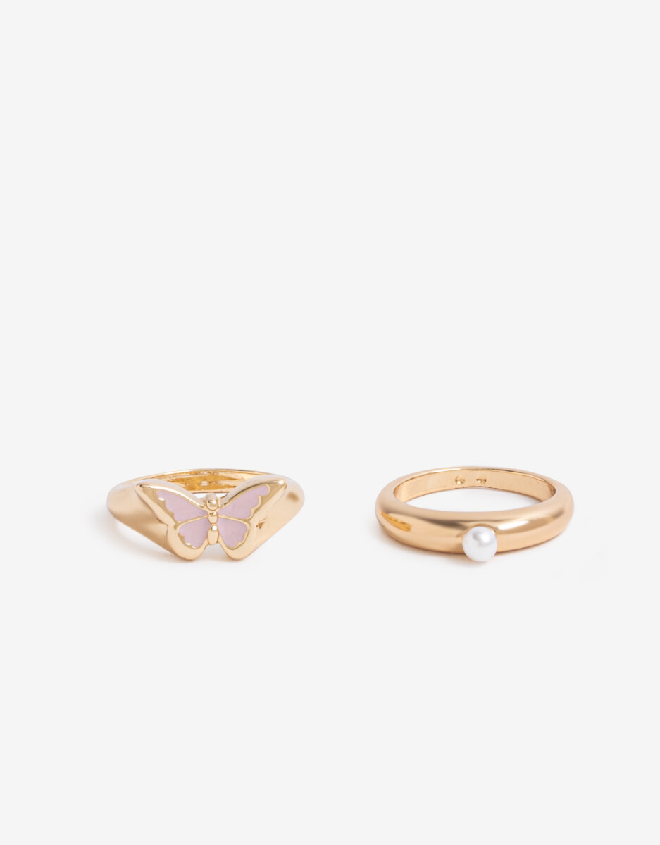 Set De 2 Anillos Esmaltados Bañado En Oro 