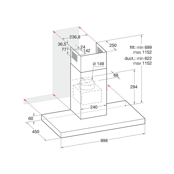 Campana De Pared Ariston Ahbs9.3fllx 90 Cm CAMPANA ARISTON AHBS9.3FLLX 90CM INOX
