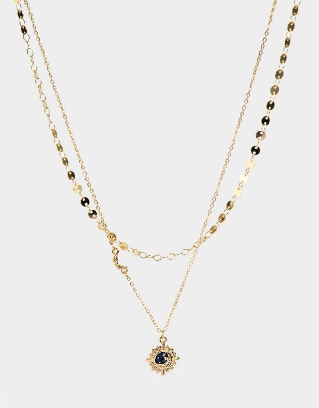 Collares Cortos Capsula Especial Collar Con Dije Con Luna Y Estrellas - Dorado