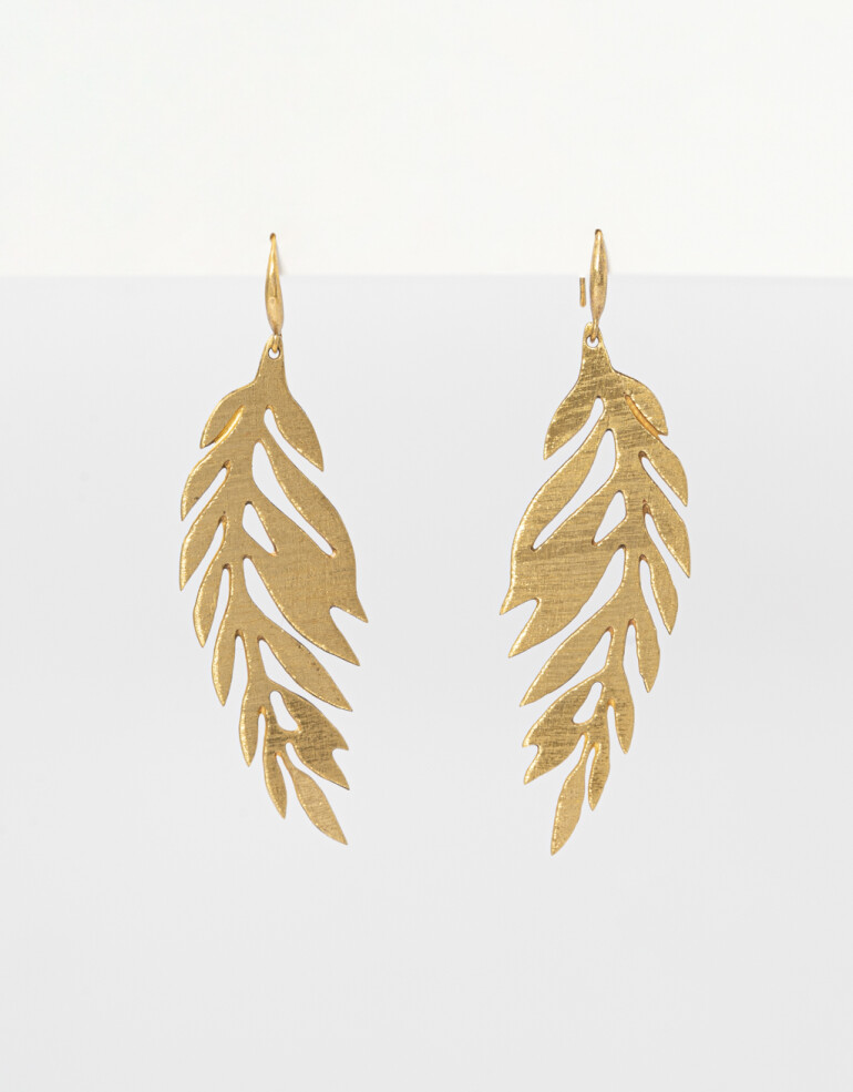 Aros Colgantes Largos Bronce Aros Colgantes Hoja - Dorado Bronce