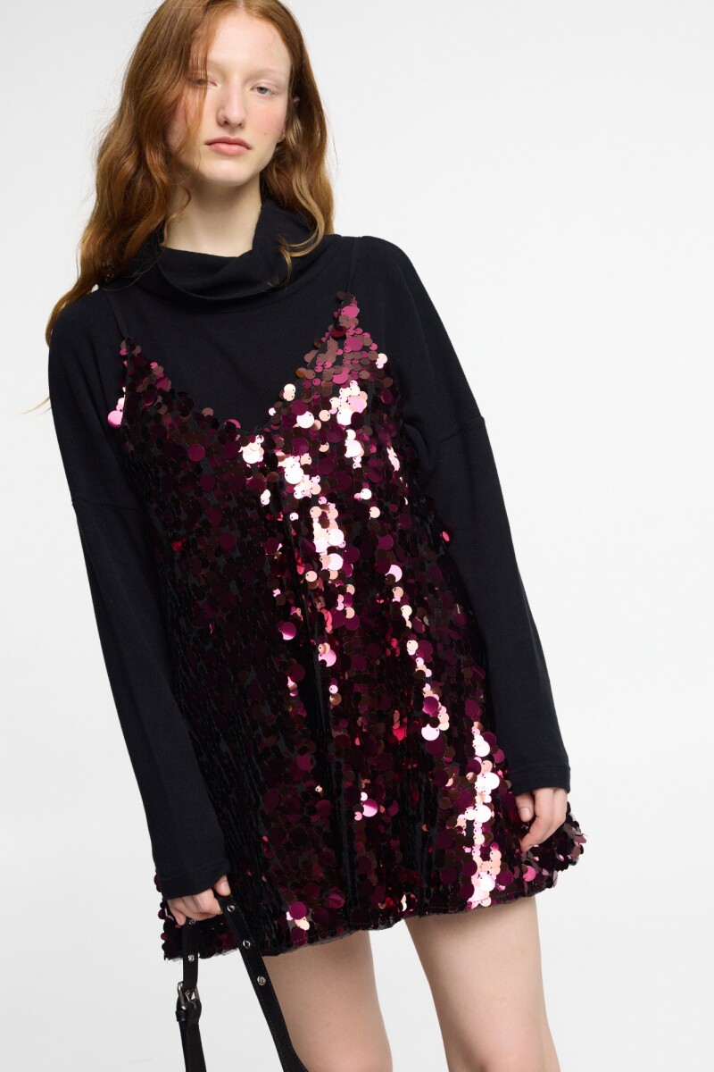 Vestido corto lentejuelas Bordo