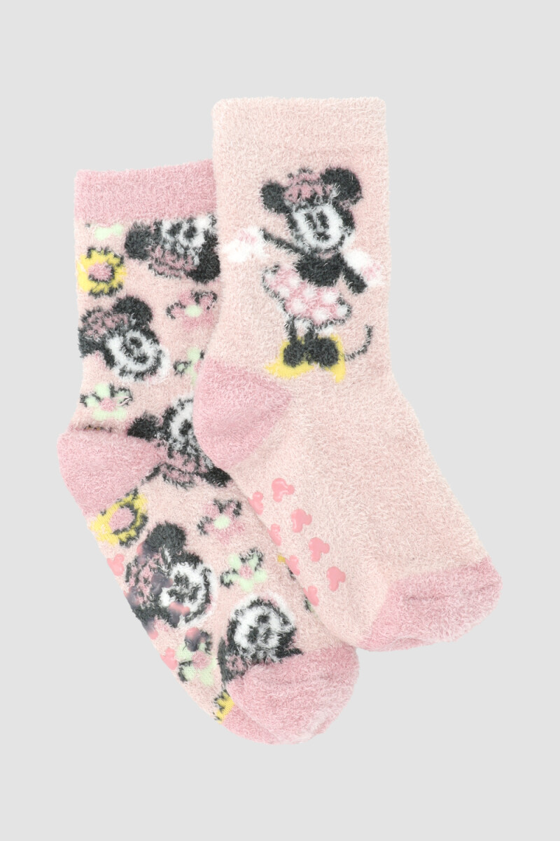 Pack x2 medias chenille infantil media caña con abs minnie floral Variante 26