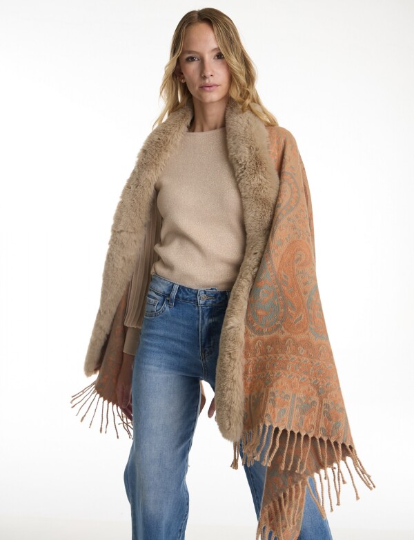 Ruana Faux Fur MULTI/BEIGE