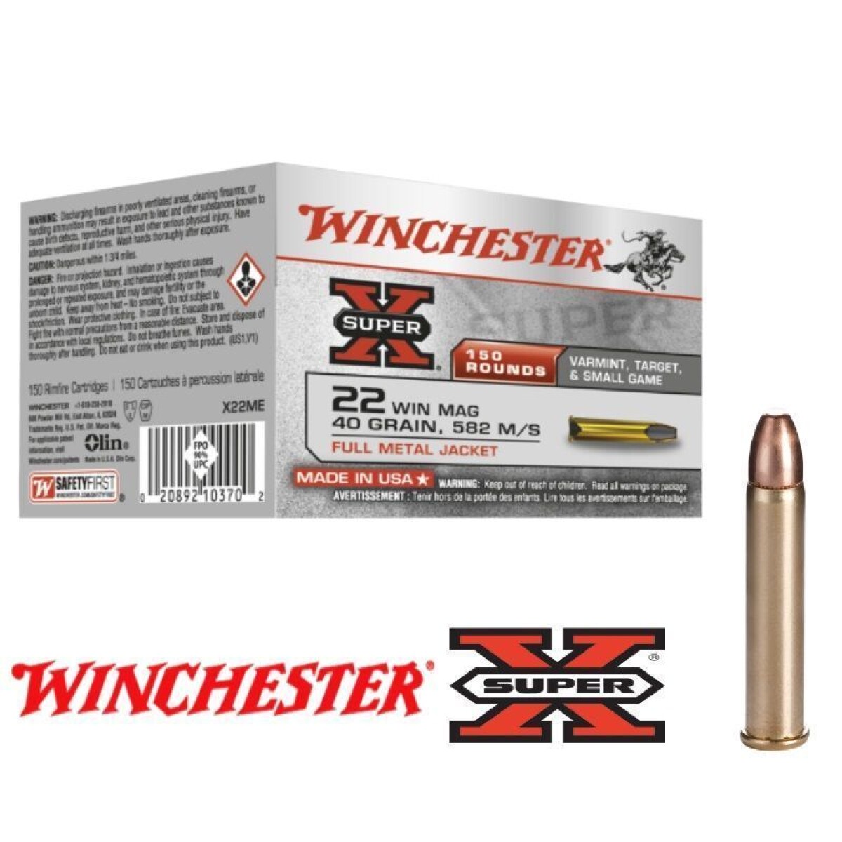 Bala Winchester Cal 22 Mag Fmj 40gr Win/ X22m 