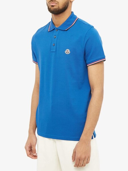 Moncler -Remera polo de algodón manga corta Azul