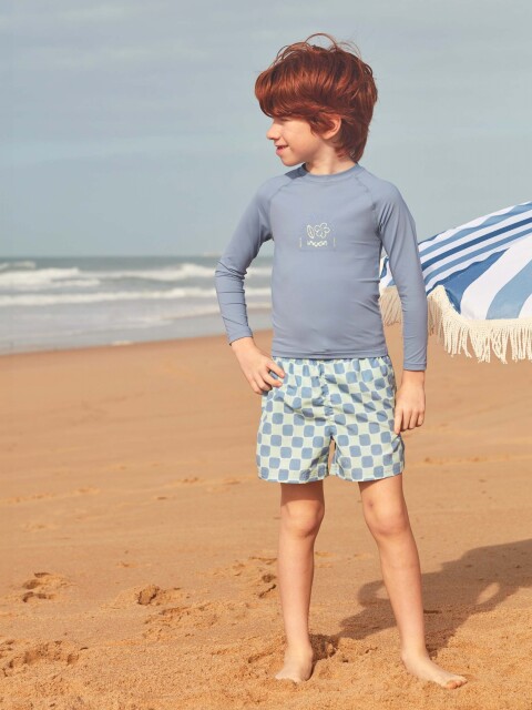 Bañador Estampado Cuadros Azul