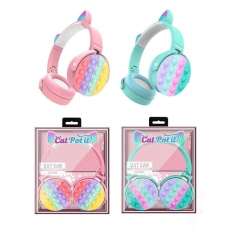 Auriculares Inalámbricos Pop It con Orejas de Gato Luces VERDE-AGUA