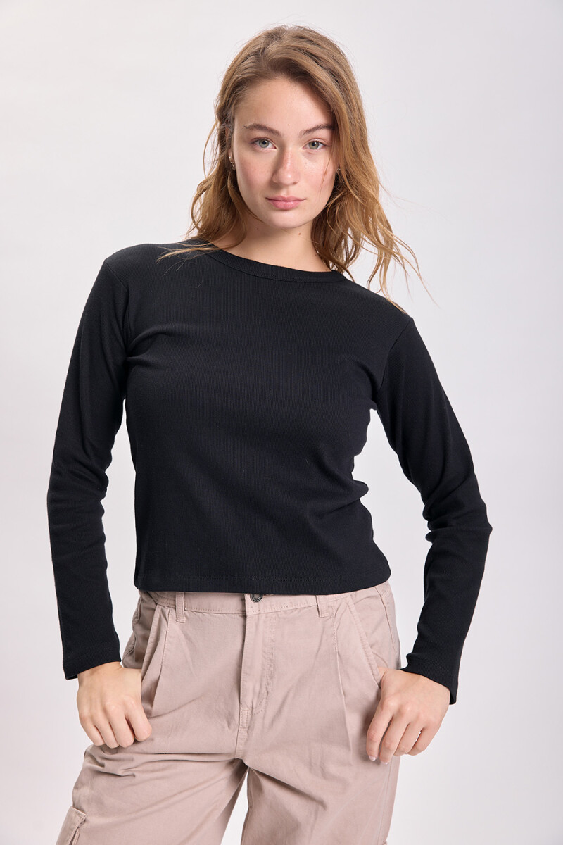 Remera rib manga larga Negro