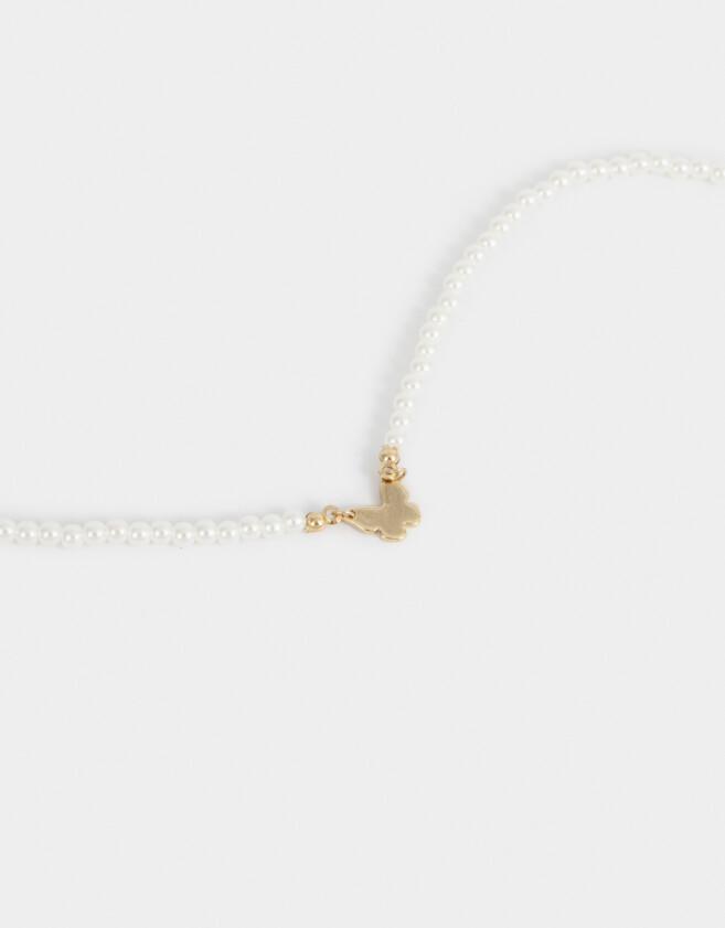 Cadena Corta con Dije Mariposas Choker De Perlas - Dorado