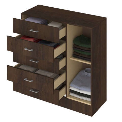 Comoda Cajonera para Dormitorio de 5 Cajones 1 Puerta y 1 Estante interno - FE - Marron Comoda Cajonera para Dormitorio de 5 Cajones 1 Puerta y 1 Estante interno - FE - Marron