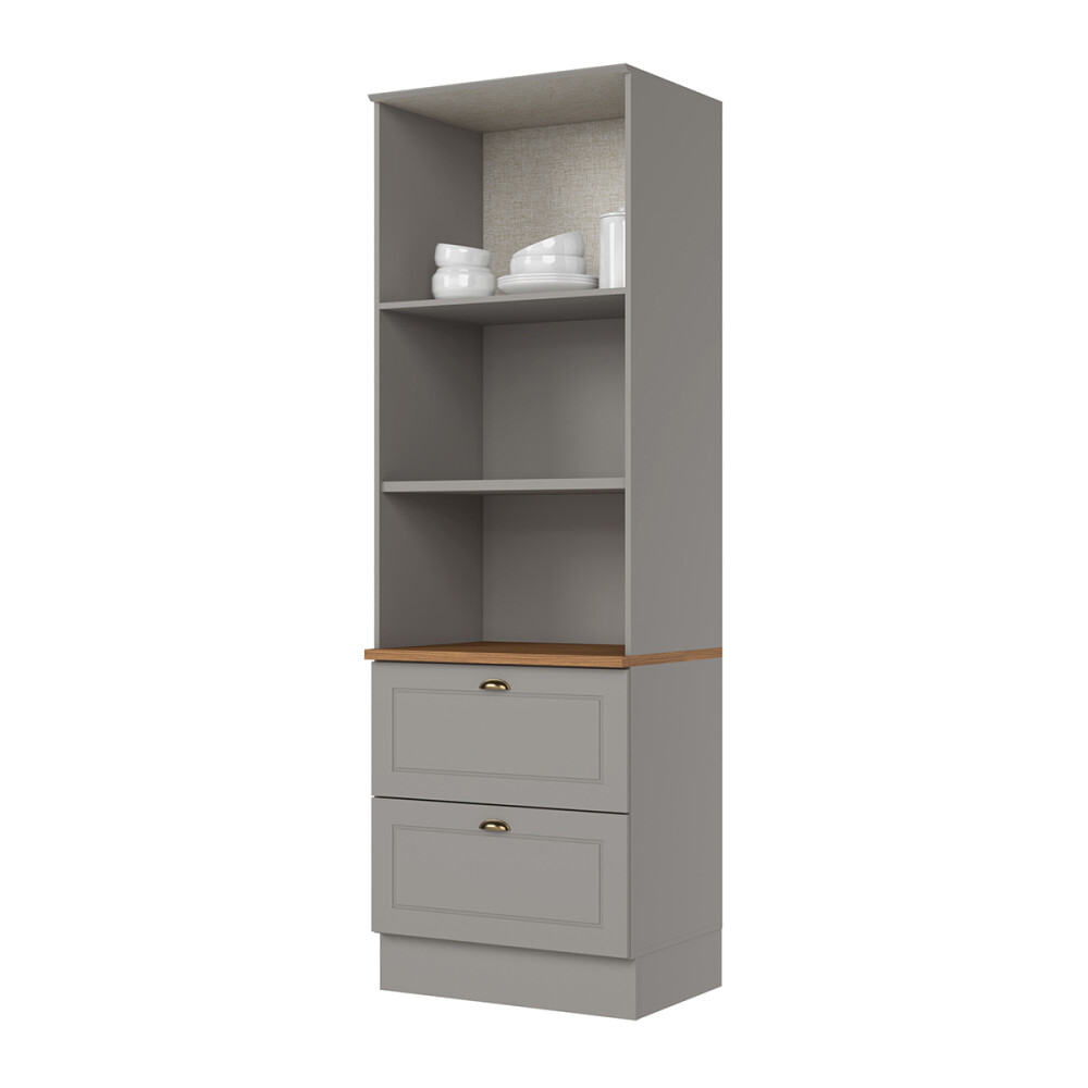 PANELERO TORRE 2 PUERTAS 2 CAJONES ARMARIO CON ESTANTERÍA PARA MICROONDAS - LÍNEA AMERICANA GRIS