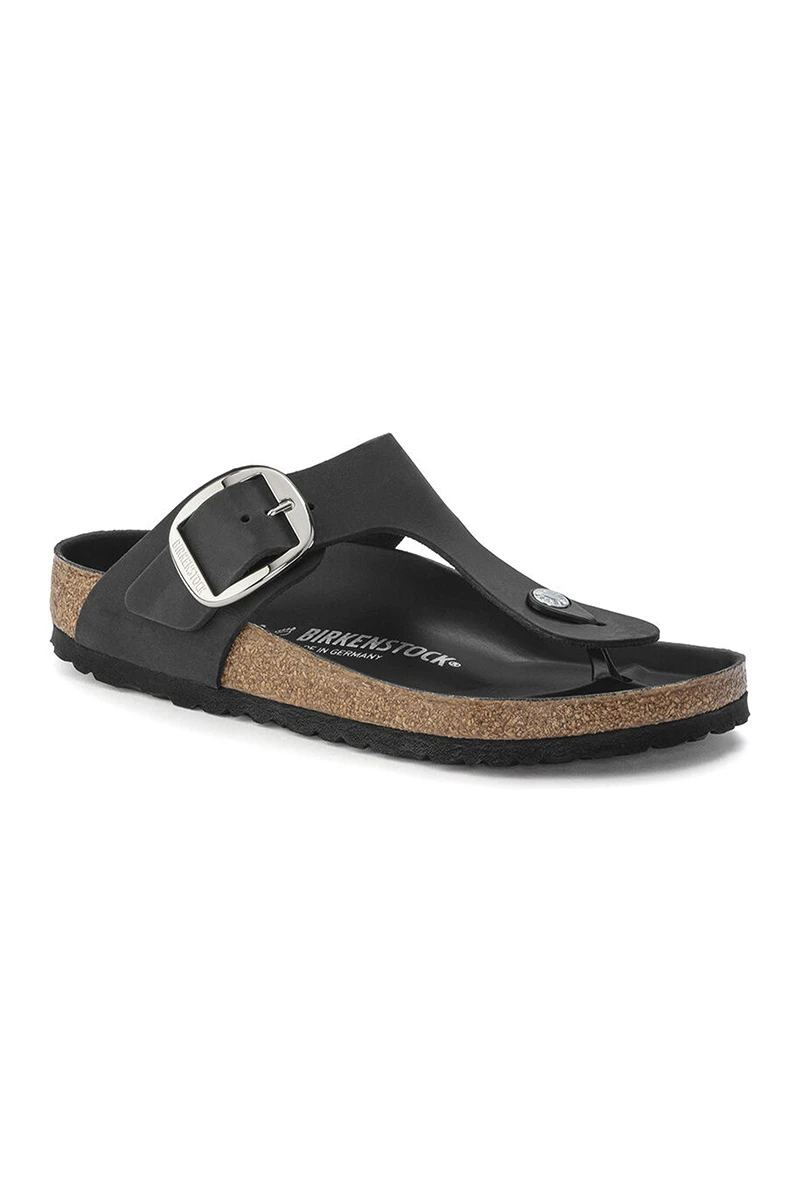 Sandalia Gizeh Big Buckle Oiled Leather - Regular - Black 