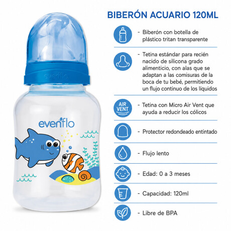 Mamadera Evenflo Acuario Bebés 0-3M 120Ml Tetina Flujo Lento Azul