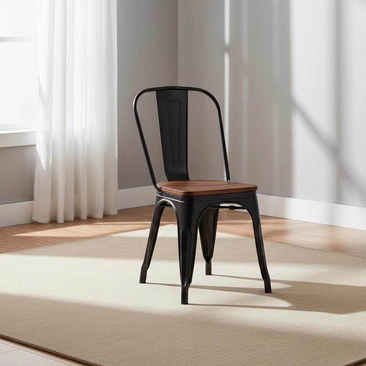 SILLA DE COMEDOR CY-2000W2 - METAL NEGRO ESTILO TOLIX 