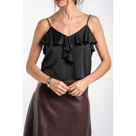Musculosa Volado Saten Negro
