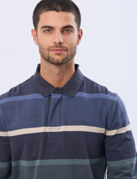 REMERA POLO RAYADA DE ALGODÓN Azul