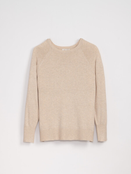 Buzo básico cuello redondo Beige Melange