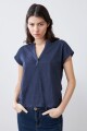 Remera media cartera escote en V azul marino melange