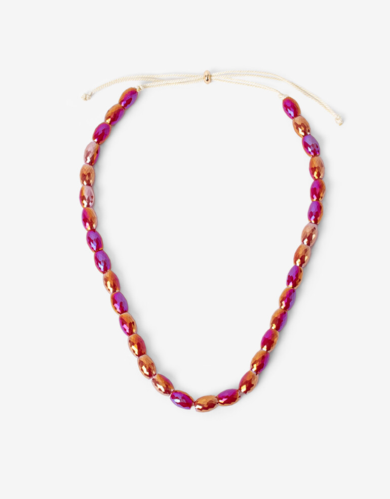 Collares Largos Color Collar Largo Oval Facetados - Rojo Cereza