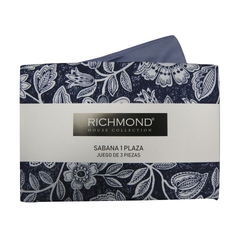 Juego Sábanas Queen Size Richmond House Estampada 100% Microfibra 307 FLOR AZUL