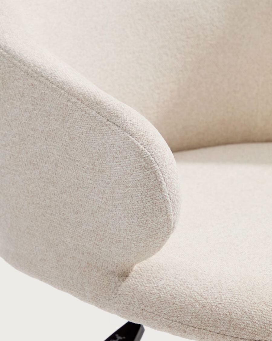 Silla de escritorio Einara chenilla beige y patas de acero negro Silla de escritorio Einara chenilla beige y patas de acero negro