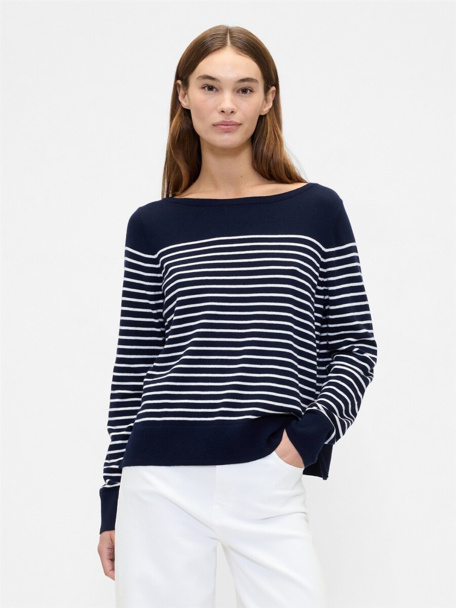 Buzo Cuello Bote A Rayas Mujer - Navy Stripe 