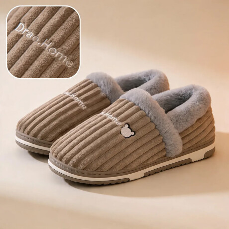 Pantuflas Peluche Unisex Antidesliz Suela Gruesa Invierno Marrón Claro