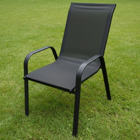 Silla De Jardín De Metal Y Textilina Apilable con Apoyabrazos NEGRO