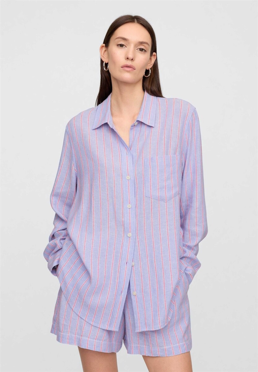 Camisa De Lino Brannan Mujer - Purple Stripe 