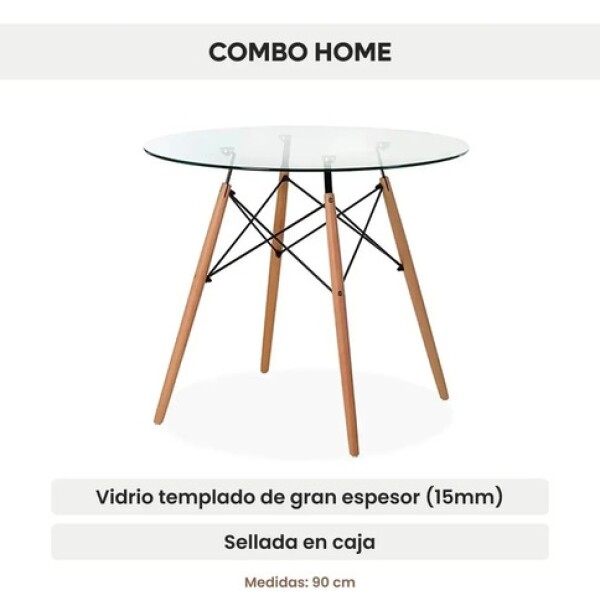 Mesa Comedor Cocina Eames Redonda Vidrio 90 Cm Premium Atrix Transparente