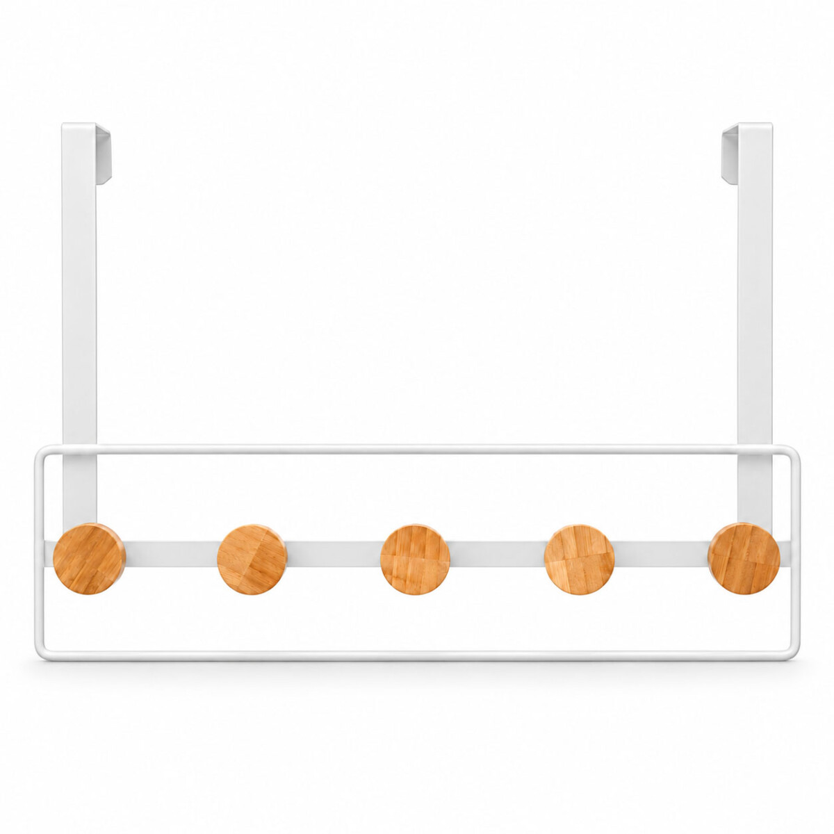 Perchero Puerta 5 Ganchos Metal Bambú Organizador - Blanco 