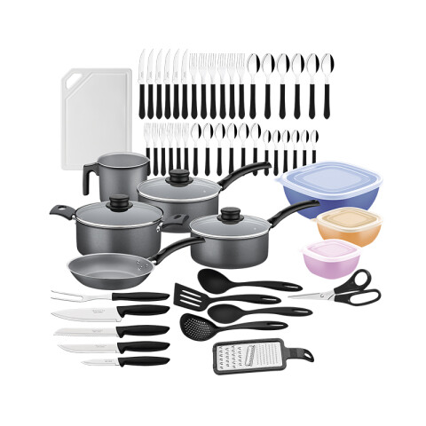 Kit De Cocina Tramontina 56 Piezas Ollas Cubiertos Teflon Grafito TR6272ML