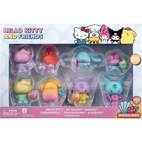Hello Kitty and Friends Ombre Tropical Party, figura de 2 pulgadas, paquete de 8 unidades Hello Kitty and Friends Ombre Tropical Party, figura de 2 pulgadas, paquete de 8 unidades
