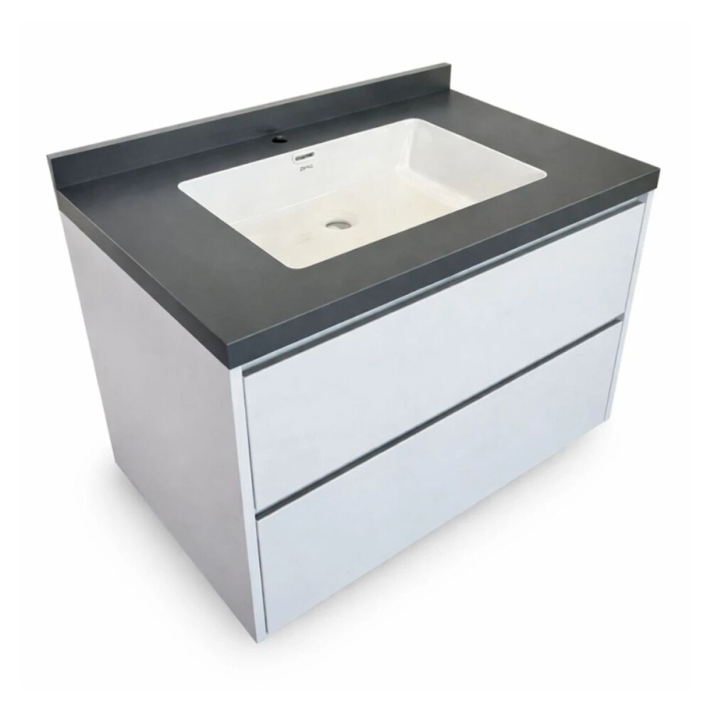 Mueble de baño suspendido Vip Blanco 80cm mesada gris con Bacha de Loza Mueble De Baño Suspendido Vip Blanco 80cm Mesada Gris Con Bacha De Loza