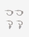 Aros Argollas Set Con Dijes Aros Argolla Set Mariposa - Plateado Rodio