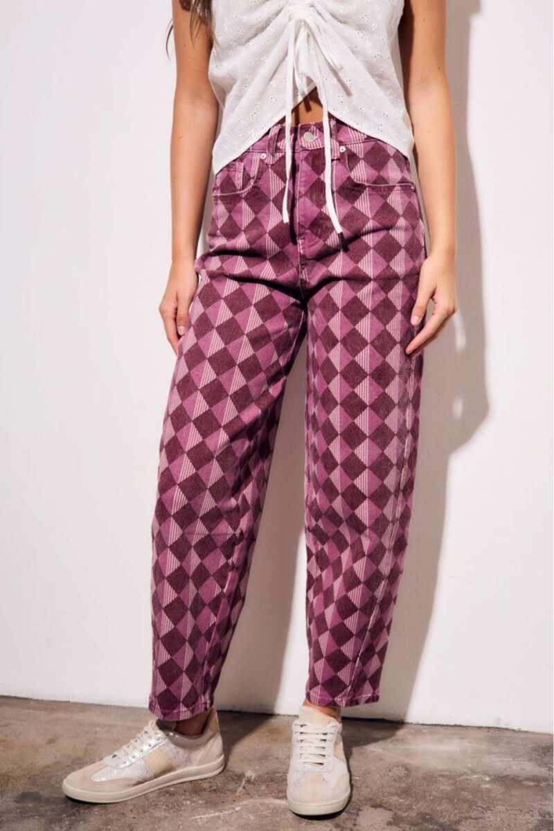 Jean Baggy Estampa Rombos - Burdeos 