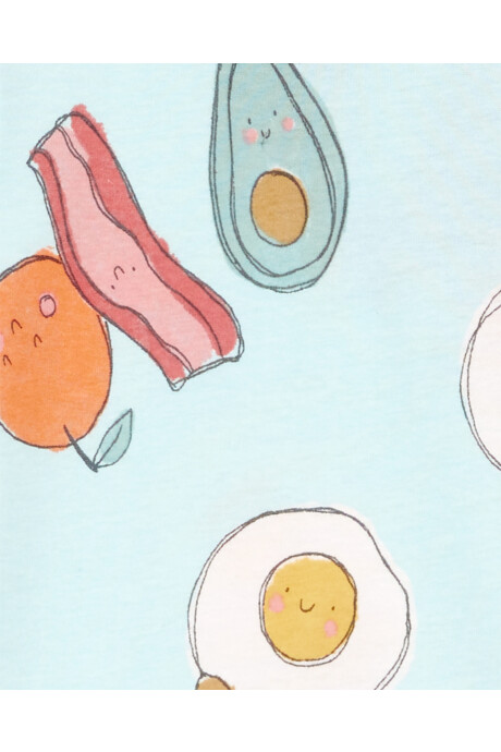 Pijama cuatro piezas de algodón, dos pantalones y dos remeras, diseño desayuno Sin color