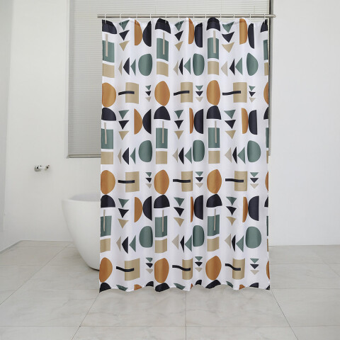 Cortina de Baño Döhler con Argollas 180 x 180 cm 213578 GEOMETRIO MARRON