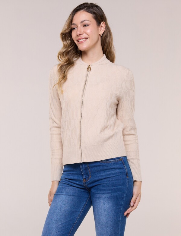 Cardigan Tejido Con Cierre Y Textura Labrada BEIGE