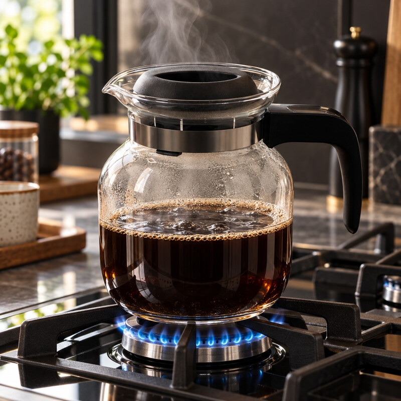 Cafetera de Vidrio para Fuego Directo 1,5 L con Asa Plástica Cafetera de Vidrio para Fuego Directo 1,5 L con Asa Plástica