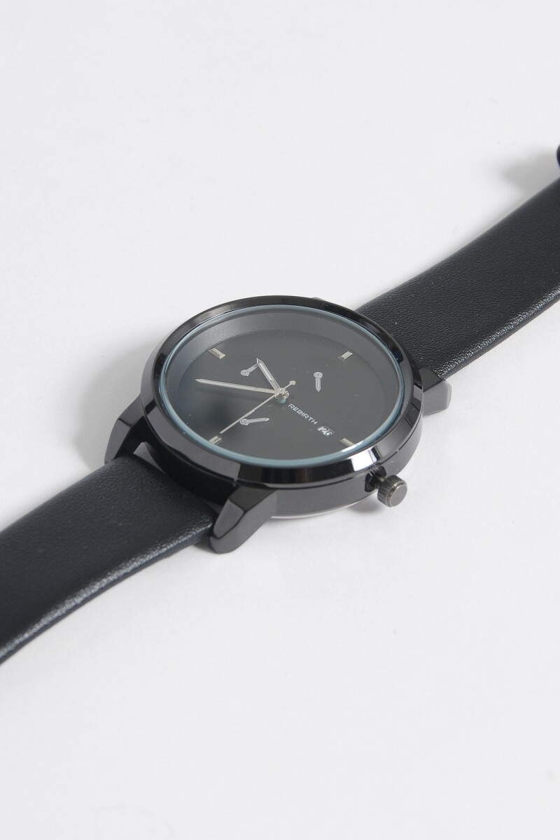 Reloj con malla de cuero sintético negro