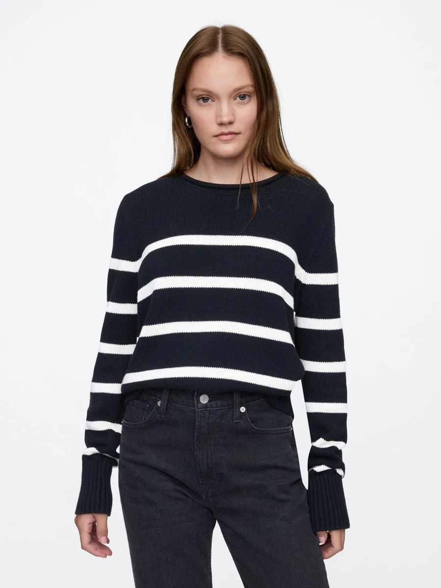 Buzo Básico Mujer - Black White Stripe 