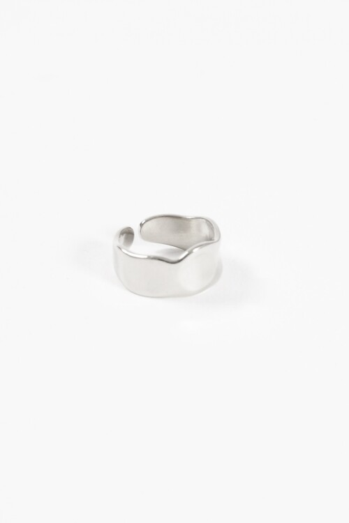 Anillo acero ajustable irregular plateado