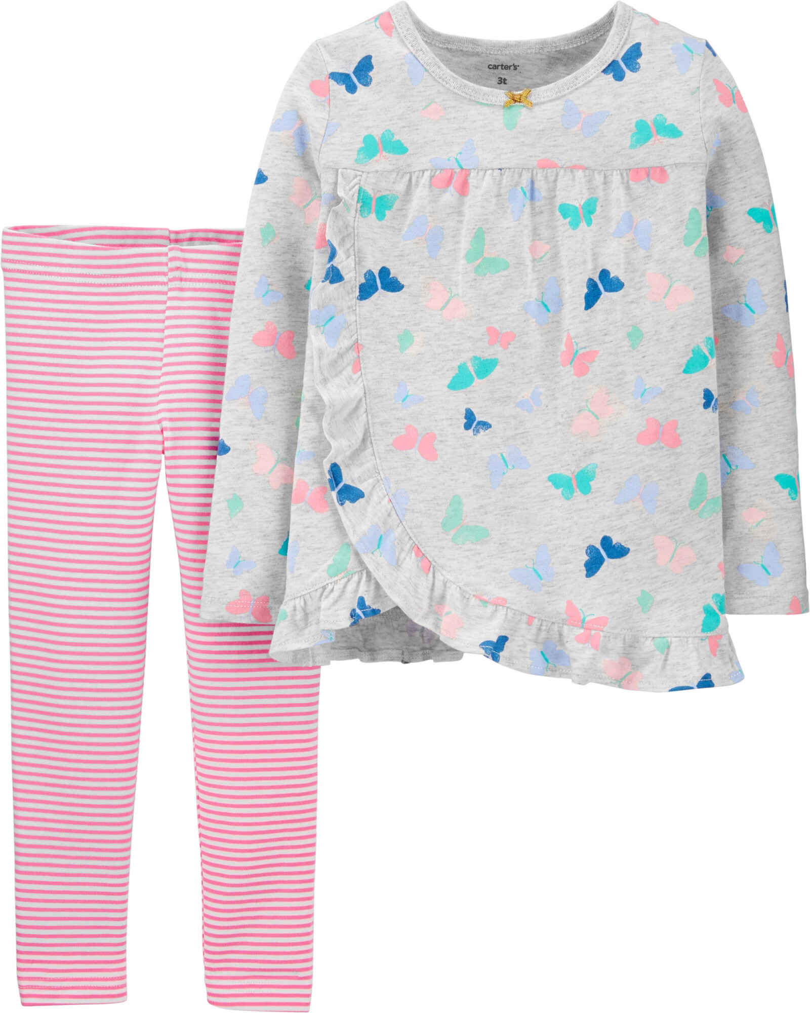 Set dos piezas blusa manga larga y pantalón a rayas Sin color