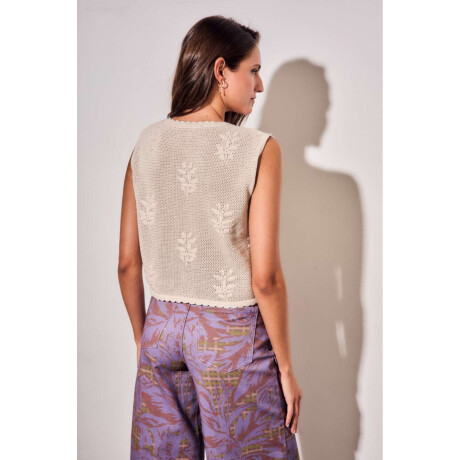 Chaleco Texturado Crochet Flores Beige Melange