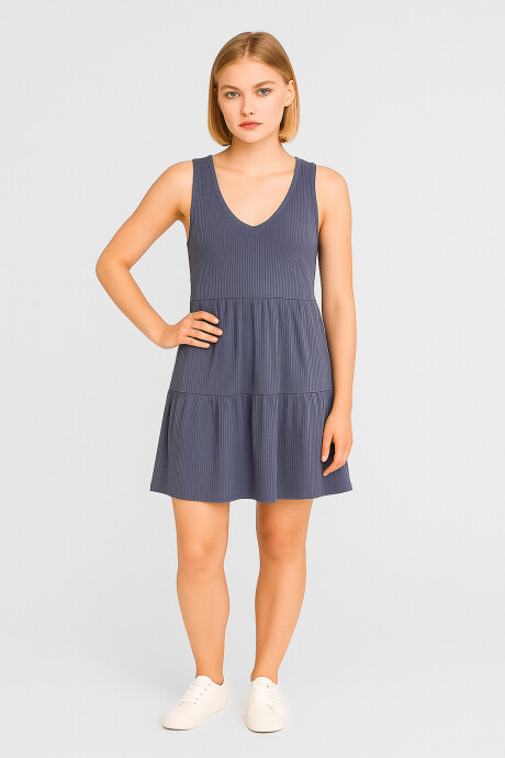 Vestido Campe Azul Grisaceo